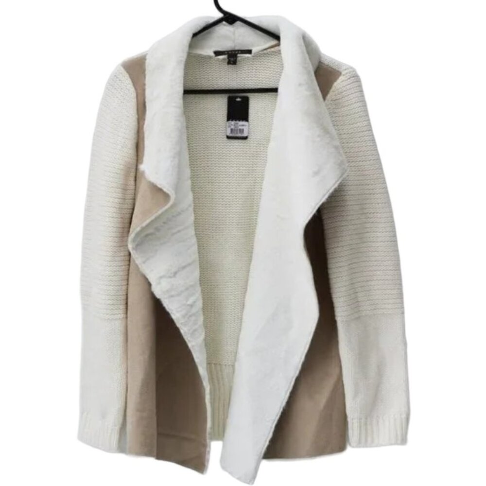 Fever‎ Women's Beige/Tan Cascade Collar Faux Suede Sherpa Knit Jacket Small NWT - Picture 5 of 11